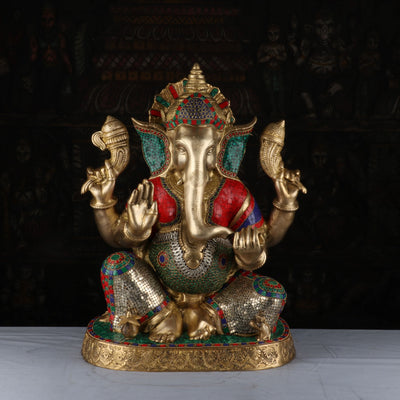 Brass Lord Ganesha Idol Stone Work Sculpture For Home Decor 2 Feet - 463036