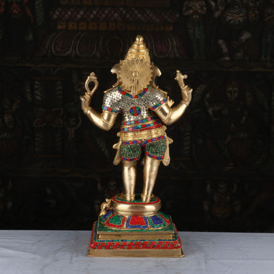 Brass Standing Ganesha Idol Stone Work For Home Decor 1.5 Feet