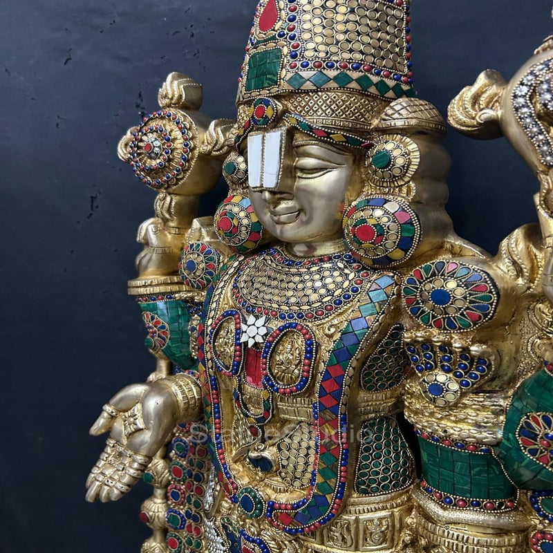 Brass Lord Tirupathi Balaji Idol Stone Work 4 Feet