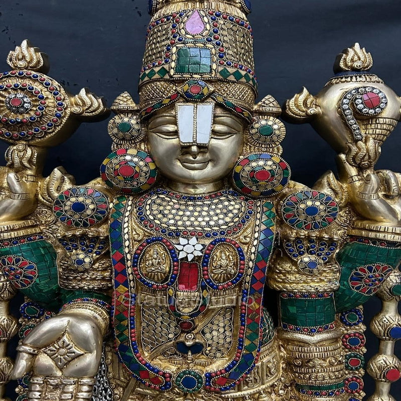 Brass Lord Tirupathi Balaji Idol Stone Work 4 Feet