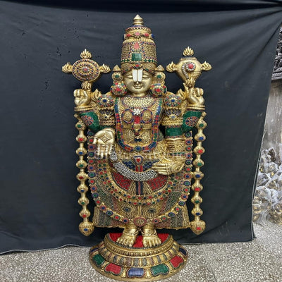 Brass Lord Tirupathi Balaji Idol Stone Work 4 Feet