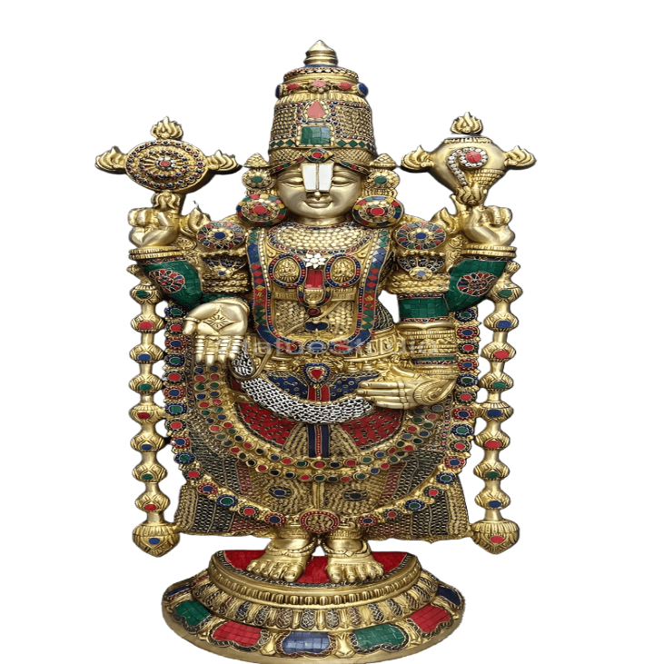 Brass Lord Tirupathi Balaji Idol Stone Work 4 Feet