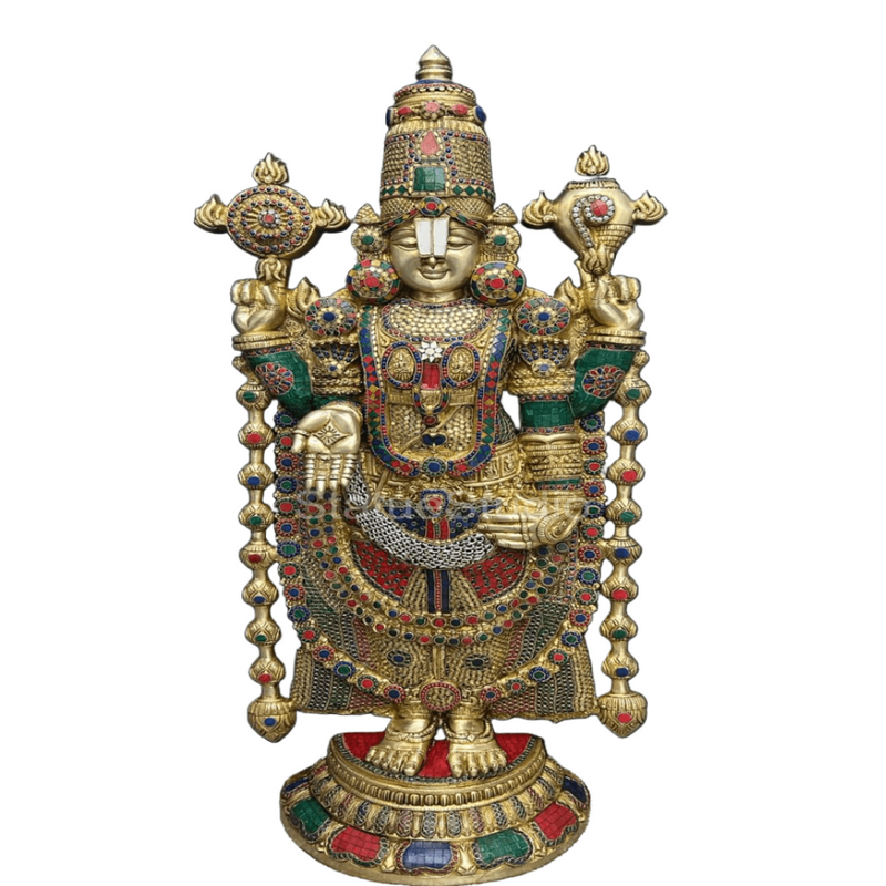 Brass Lord Tirupathi Balaji Idol Stone Work 4 Feet