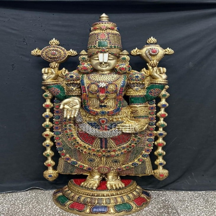 Brass Lord Tirupathi Balaji Idol Stone Work 4 Feet