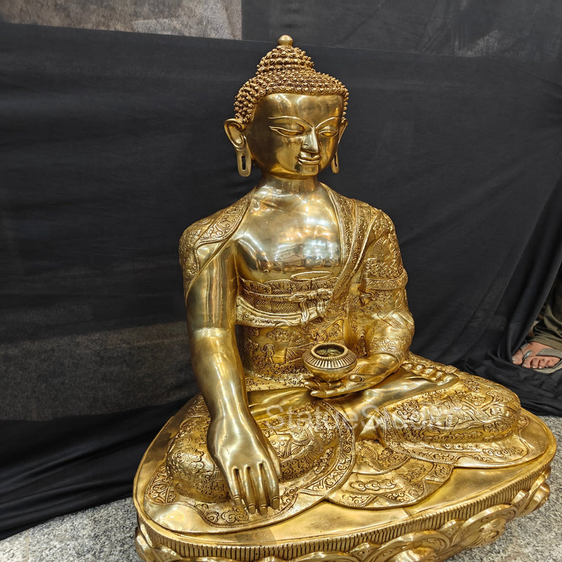 Brass Fine Life Story Engraved Buddha Statue For Home Decor 3 Feet