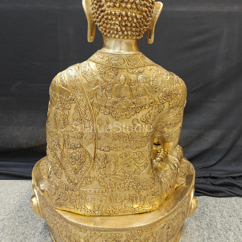 Brass Fine Life Story Engraved Buddha Statue For Home Decor 3 Feet