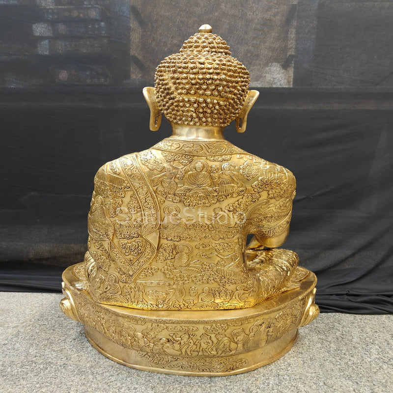 Brass Fine Life Story Engraved Buddha Statue For Home Decor 3 Feet