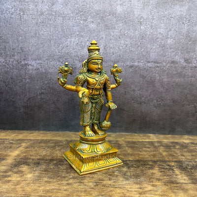 Brass Vishnu Idol Copper Patina Finish For Home Decor 9"