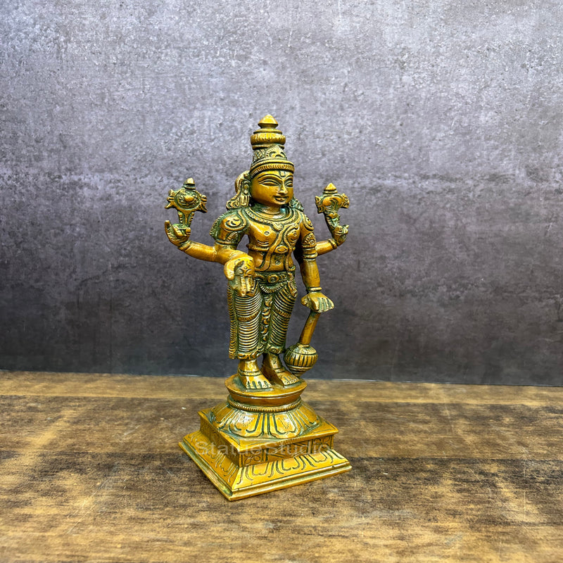 Brass Vishnu Idol Copper Patina Finish For Home Decor 9"