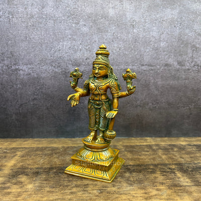 Brass Vishnu Idol Copper Patina Finish For Home Decor 9"