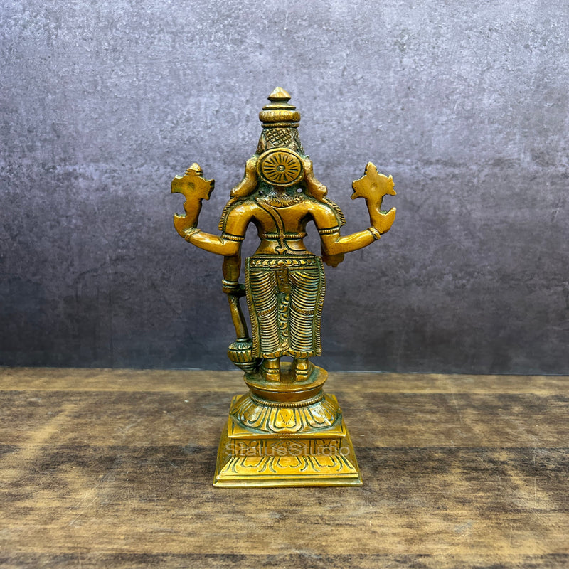 Brass Vishnu Idol Copper Patina Finish For Home Decor 9"