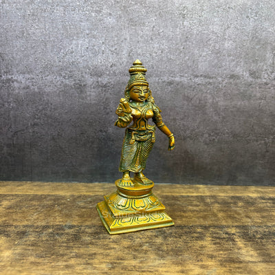 Brass Goddess of Wealth Maa Lakshmi Idol Copper Patina Finish 8"