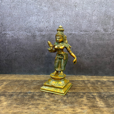 Brass Goddess of Wealth Maa Lakshmi Idol Copper Patina Finish 8"