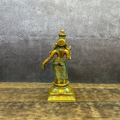 Brass Goddess of Wealth Maa Lakshmi Idol Copper Patina Finish 8"