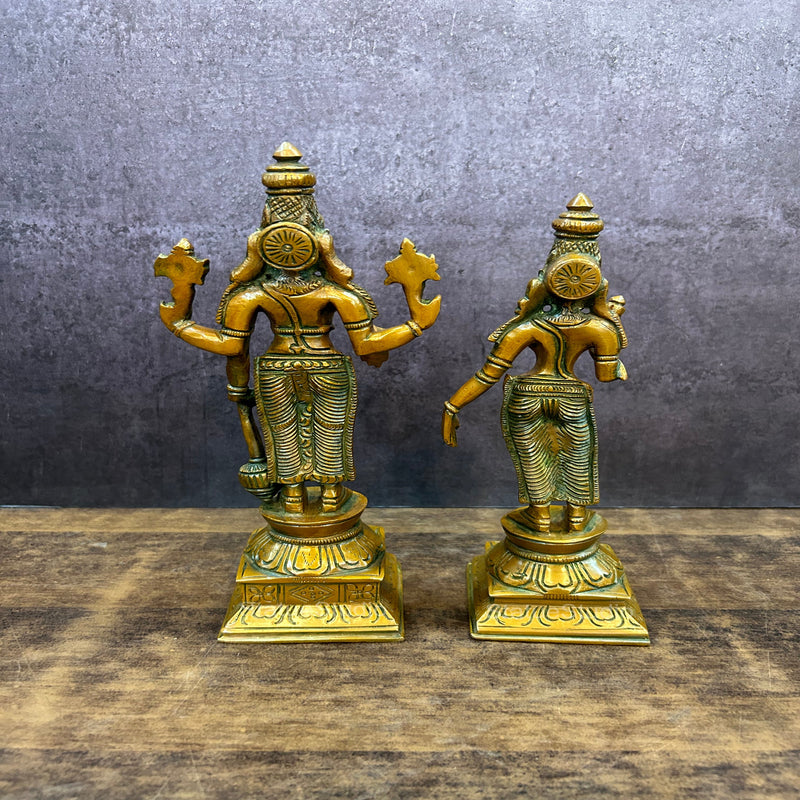 Brass Vishnu Lakshmi Idol Copper Patina Finish For Home Decor 9"