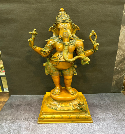 Brass Lord Ganesha Statue Copper Patina Finish For Home Decor Idol 20" - 463054