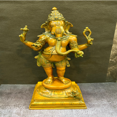 Brass Lord Ganesha Statue Copper Patina Finish For Home Decor Idol 20" - 463054