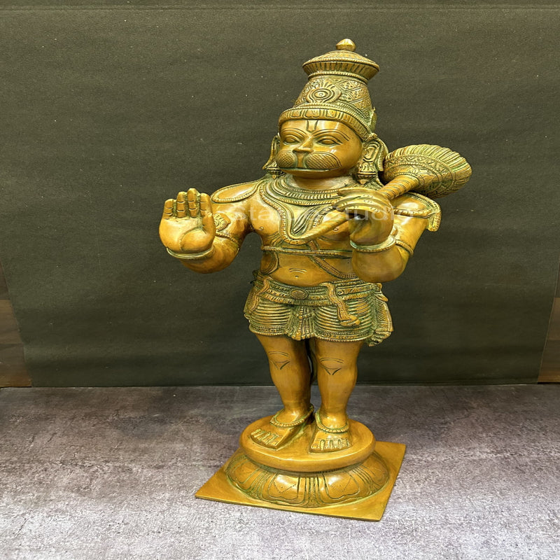 Brass Large Standing Hanuman Idol Copper Patina Finish For Home Decor 2 Feet