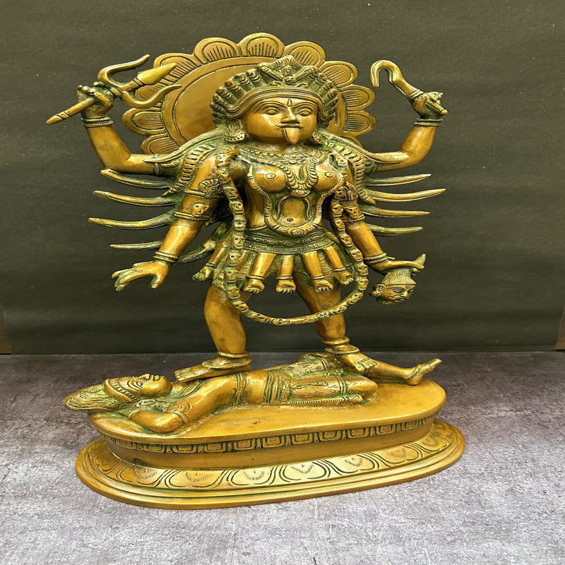 Brass Kali Mata Idol With 4 Arms Copper Patina Finish For Home Decor 18"