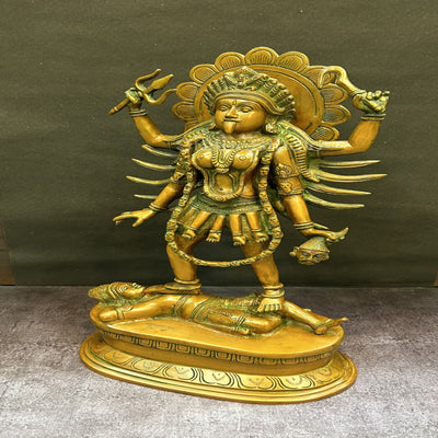 Brass Kali Mata Idol With 4 Arms Copper Patina Finish For Home Decor 18"