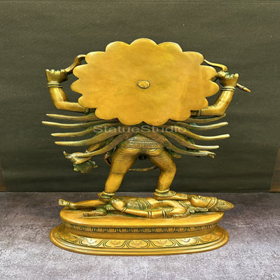 Brass Kali Mata Idol With 4 Arms Copper Patina Finish For Home Decor 18"