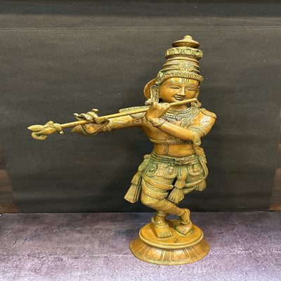 Brass Krishna Statue in Copper Patina Finish 2 Feet by StatueStudio