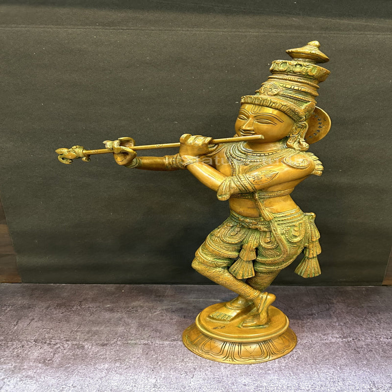 Brass Krishna Statue in Copper Patina Finish 2 Feet by StatueStudio