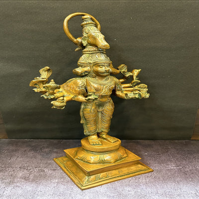 Brass Large Lord Panchmukhi Hanuman Statue Copper Patina Finish For Home Decor 2 Feet