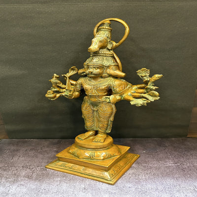 Brass Large Lord Panchmukhi Hanuman Statue Copper Patina Finish For Home Decor 2 Feet