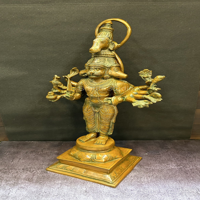 Brass Large Lord Panchmukhi Hanuman Statue Copper Patina Finish For Home Decor 2 Feet