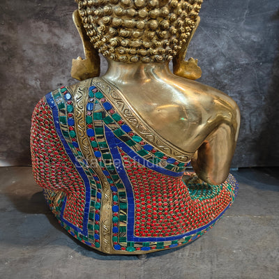 Brass Blessing Buddha Idol Stone Work For Home Decor 19"