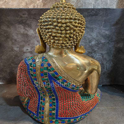 Brass Blessing Buddha Idol Stone Work For Home Decor 19"