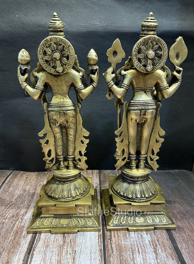 Brass Vishnu Lakshmi Idol Antique Finish For Home Temple Decor 14"