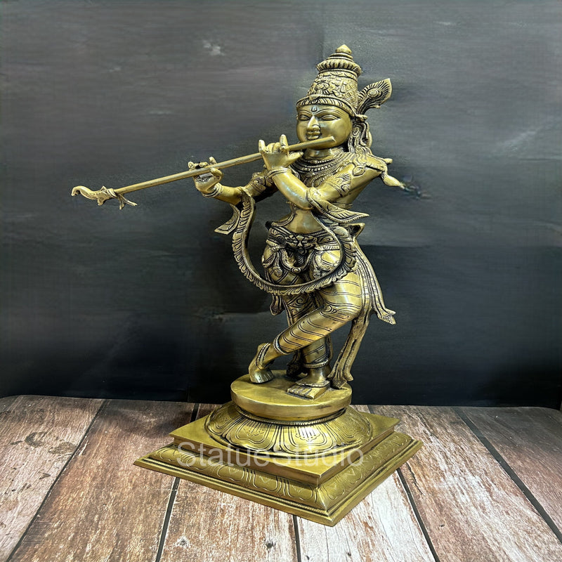 Brass Large Krishna Statue Antique Finish for Home Temple Decor 28"