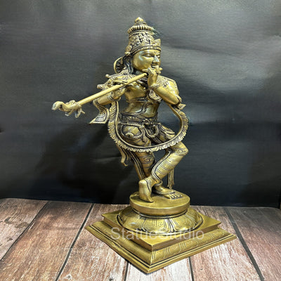 Brass Large Krishna Statue Antique Finish for Home Temple Decor 28"