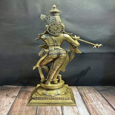 Brass Large Krishna Statue Antique Finish for Home Temple Decor 28"