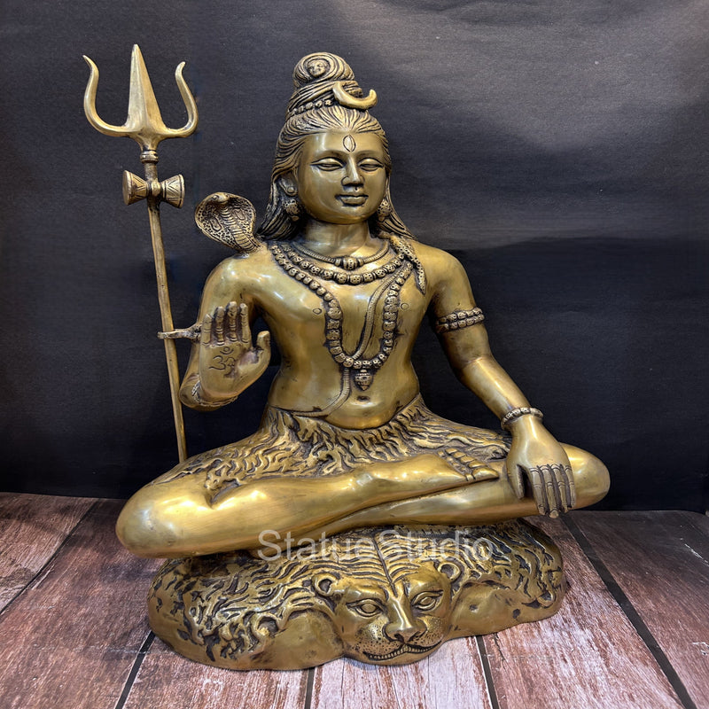 Brass Large Shiva Statue Bhole Nath Idol Antique Finish For Home Mandir Decor 2 Feet