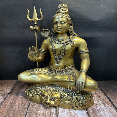 Brass Large Shiva Statue Bhole Nath Idol Antique Finish For Home Mandir Decor 2 Feet