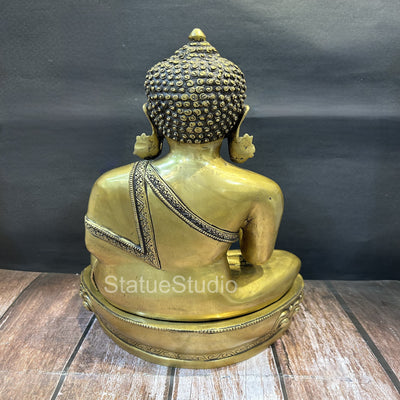 Brass Buddha Statue Antique Finish For Home Decor Showpiece 19"