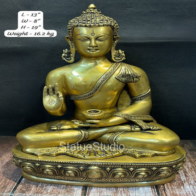 Brass Buddha Statue Antique Finish For Home Decor Showpiece 19"