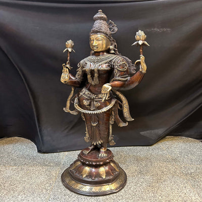 Brass Standing Radha Idol Antique Finish For Home Temple Decor 39"