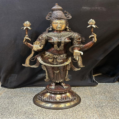 Brass Standing Radha Idol Antique Finish For Home Temple Decor 39"