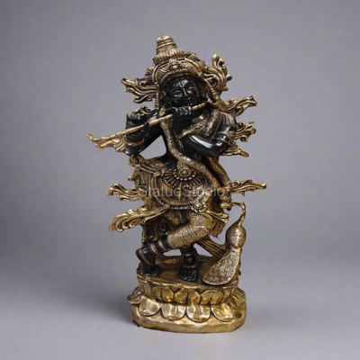 Brass Krishna Idol Finely Crafted Antique Finish For Home Decor 4 Feet