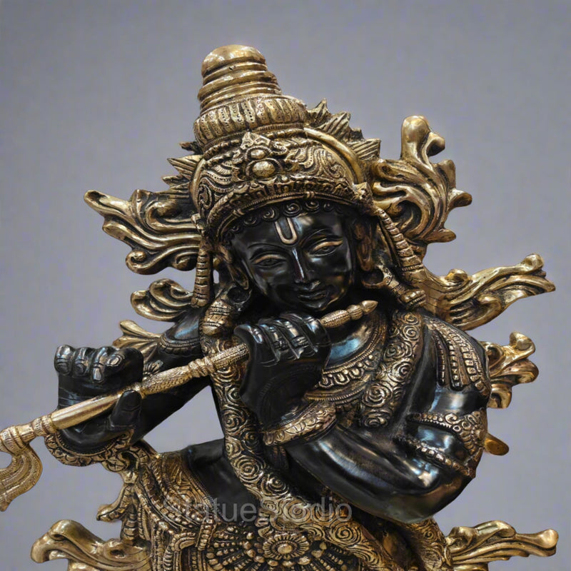 Brass Krishna Idol Finely Crafted Antique Finish For Home Decor 4 Feet