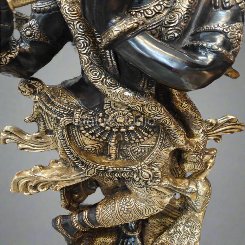 Brass Krishna Idol Finely Crafted Antique Finish For Home Decor 4 Feet