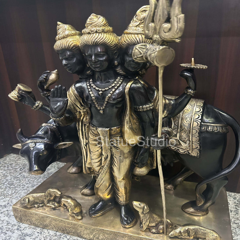 Brass Large Trinity Of Hindu God Dattatreya Idol For Home Temple Decor 2 Feet