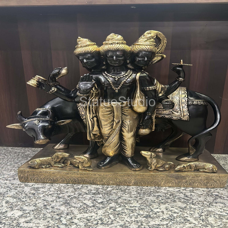 Brass Large Trinity Of Hindu God Dattatreya Idol For Home Temple Decor 2 Feet