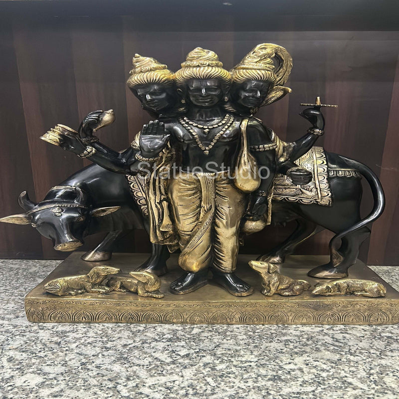 Brass Large Trinity Of Hindu God Dattatreya Idol For Home Temple Decor 2 Feet