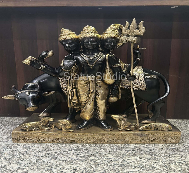 Brass Large Trinity Of Hindu God Dattatreya Idol For Home Temple Decor 2 Feet