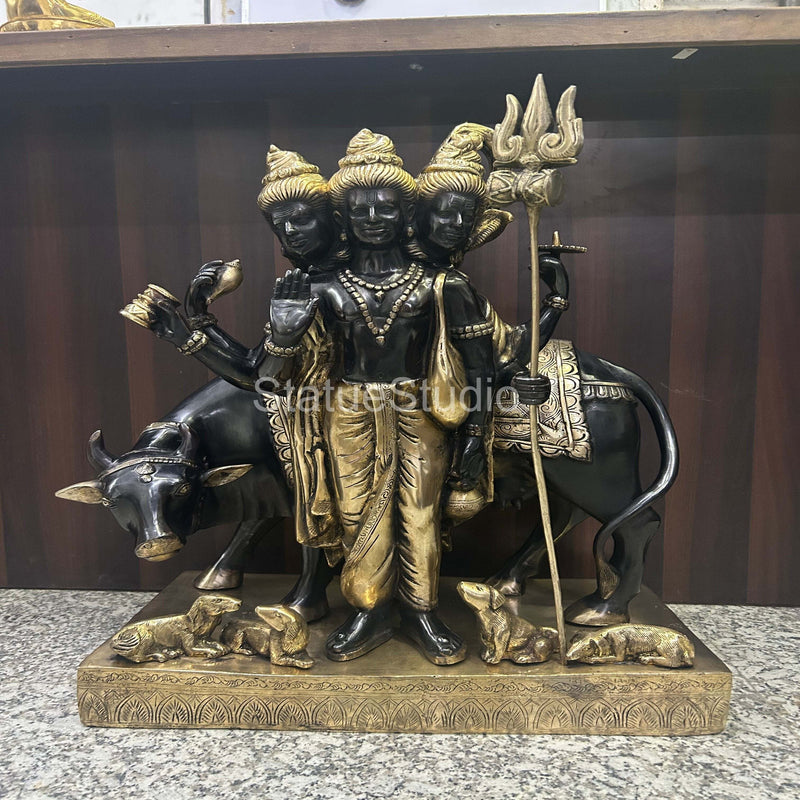 Brass Large Trinity Of Hindu God Dattatreya Idol For Home Temple Decor 2 Feet